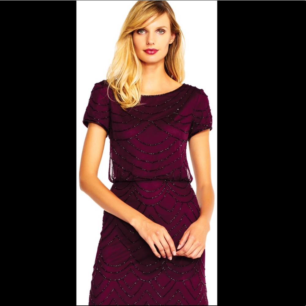 Short Sleeve Beaded Blouson Gown